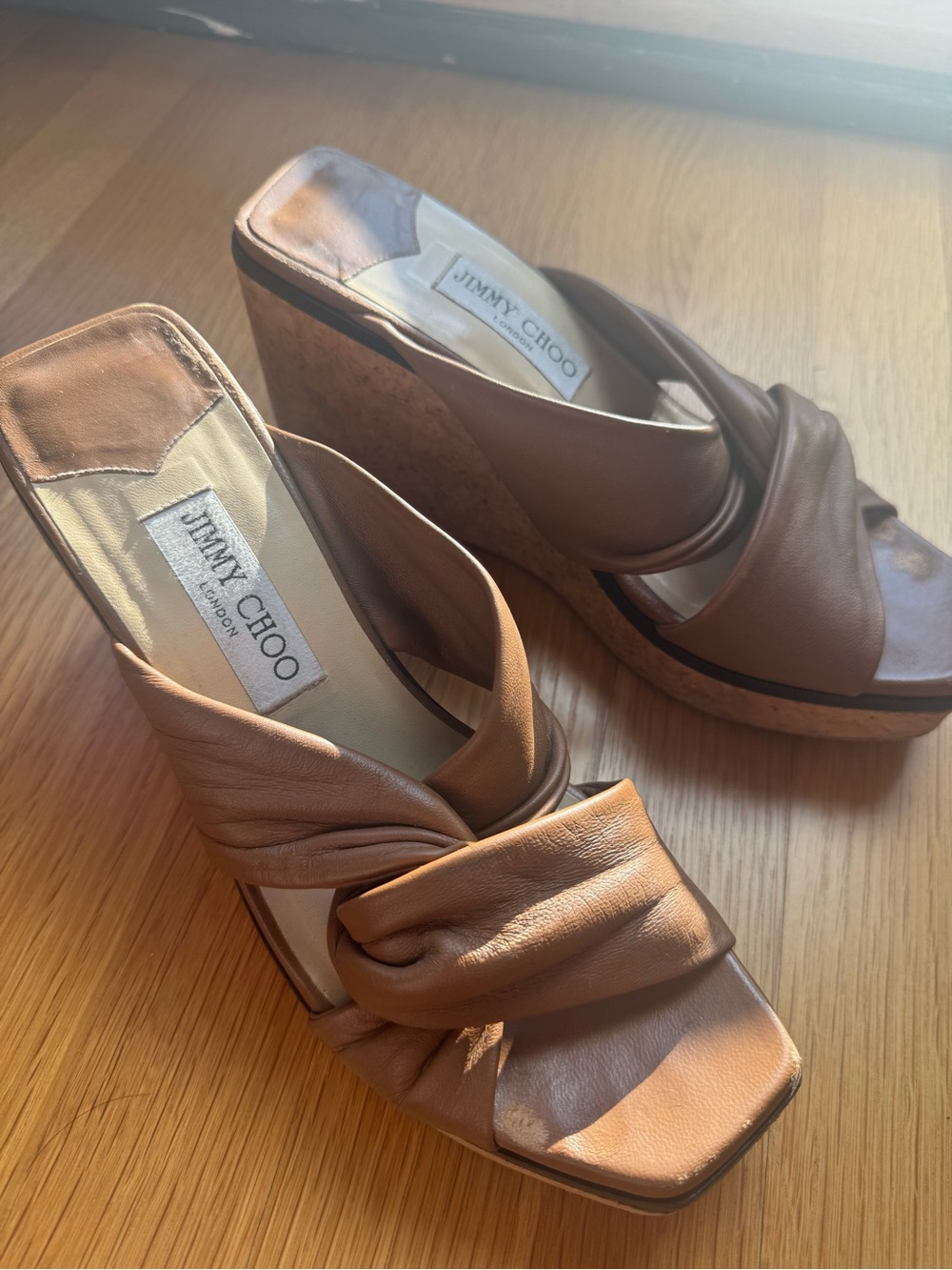 Jimmy Choo Brown Leather Knotted Wedge Sandals